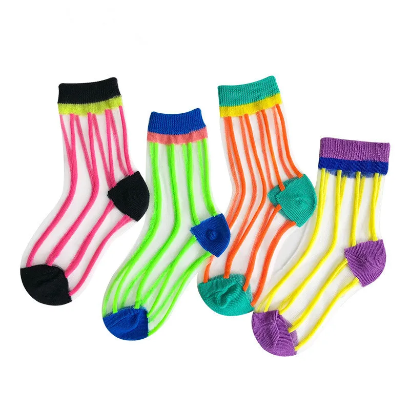 

Newest design fashion korean cute colorful summer thin crystal teen tube girl kids socks, Custom color