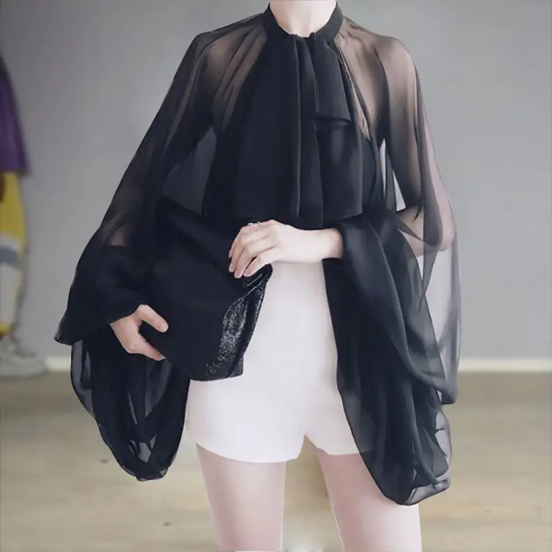 Factory New arrival neck office long sleeve fringed shirt women see through top shirt chiffon Ruffle leopard women blouse