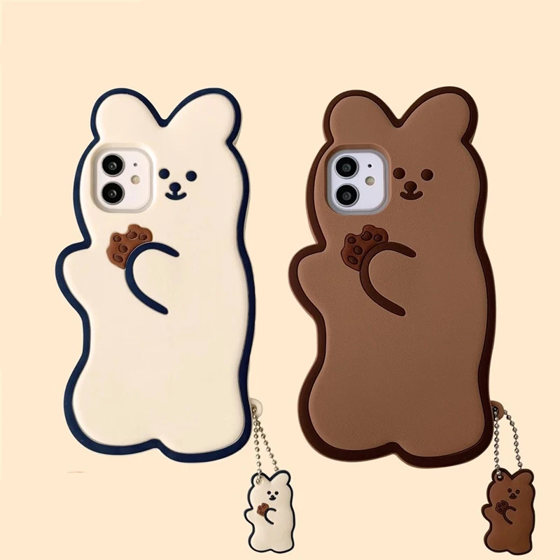 

3D Cartoon Cute Cookies Bear Soft Silicone Phone Cover Case Funds Phone Cover for iPhone 7 8 Plus 11 Pro 12 Pro Max Mini