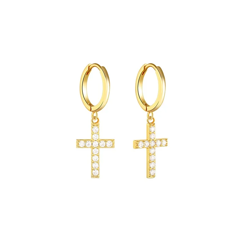 

925 Sterling Silver Huggie Earrings Crystal Paved Cross Silver Earring Jewelry Dainty Earring Women Gift