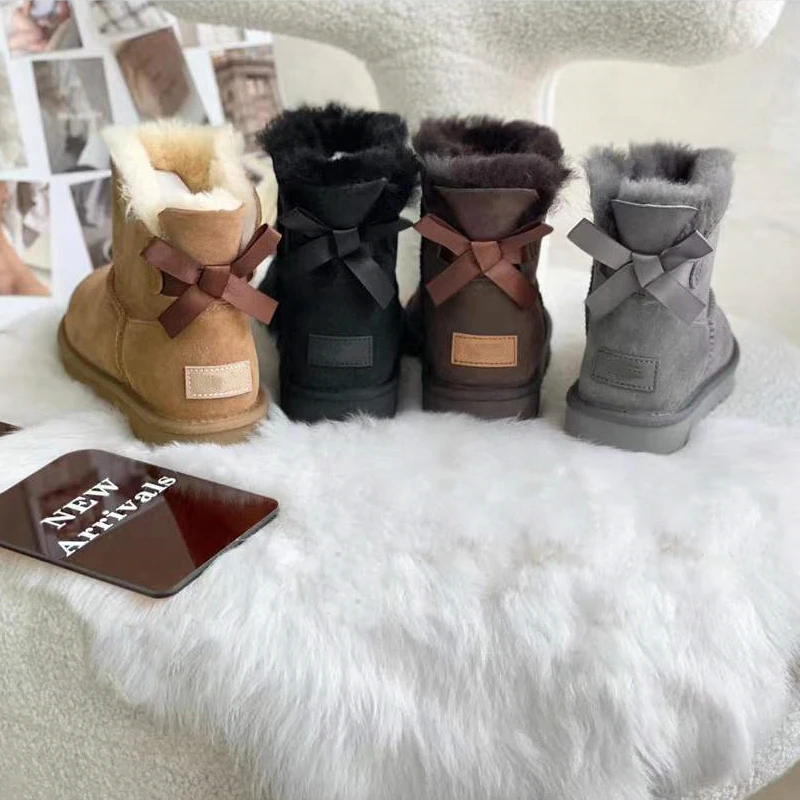 

Dropshipping Custom Logo Wool Lining Snow Boots for Women Fashion Bowknot High Quality Winter Shoes