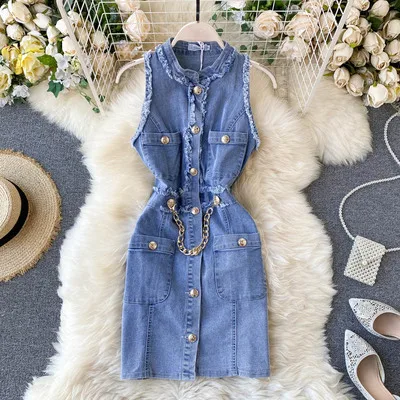 

2020 Summer Women Fashion Sleeveless Denim Mini Dress