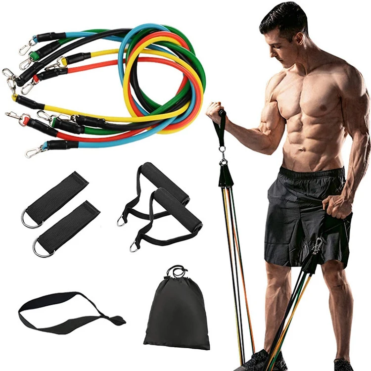 

11pcs / Set Resistance Bands Home Exercise Set Workout Fitness Elastic Power Resistance Bands, As the picture shows