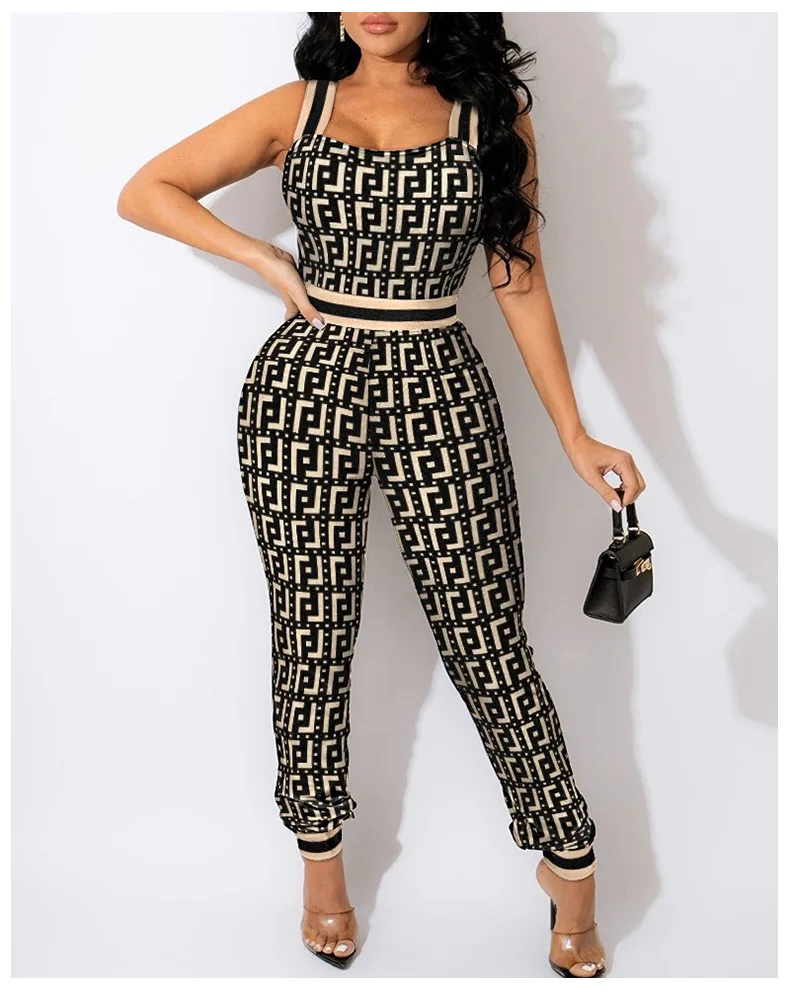 

Ins Style 2022 Spring Women Clothing Stylish Branded Clothes Designer Stripe Print 2 Piece Pants Set