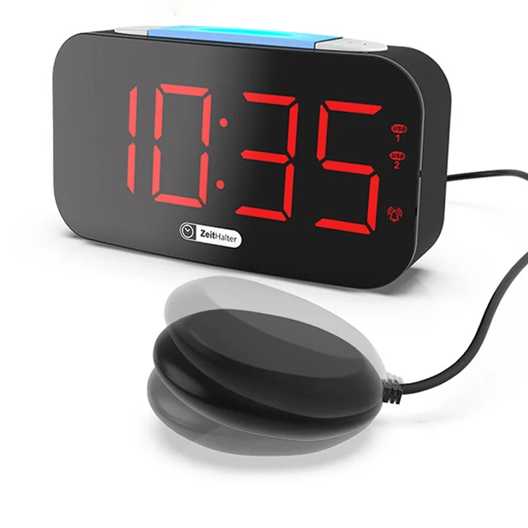 

Factory sold dual USB bedroom alarm clock with automatic dimmer 7 color night light digital vibration alarm clock