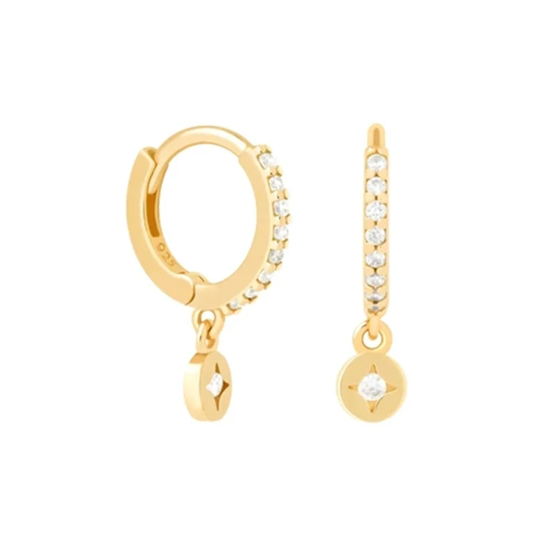 

ROXI Trend Small Disc Pendant Earring 925 Sterling Silver Zircon Diamond Huggie Hoop Earring