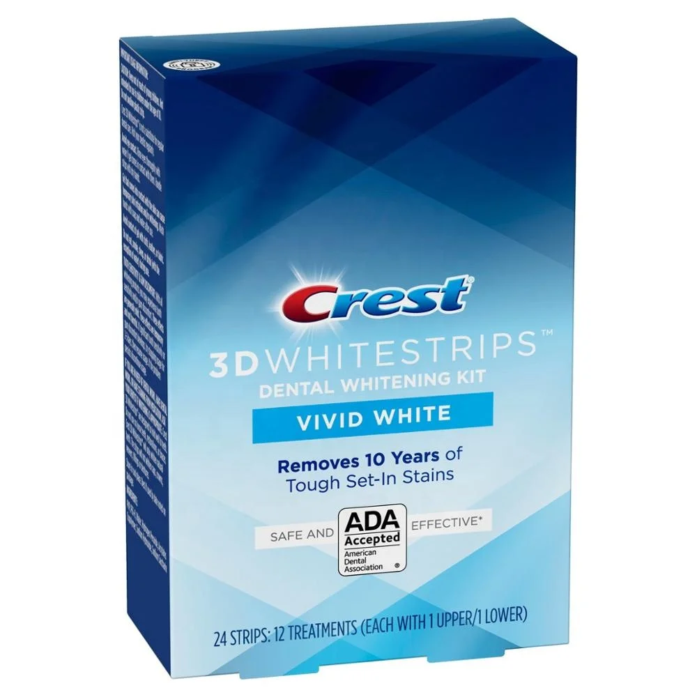 

Crest 3D Whitestrips Vivid White 1 box 12 Pouches 24 Strips Teeth Whitening Kit Crest Whitestrips