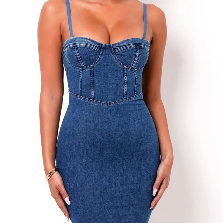 

2021 New Fashion Women Casual Sexy Suspender Dress Denim