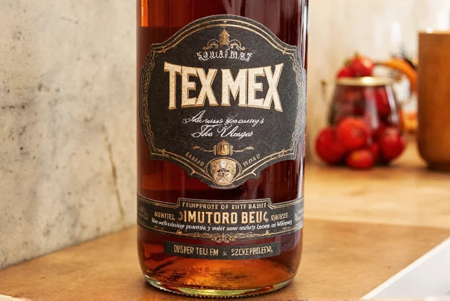 Aguirre's Tex Mex spice bottle on wooden table