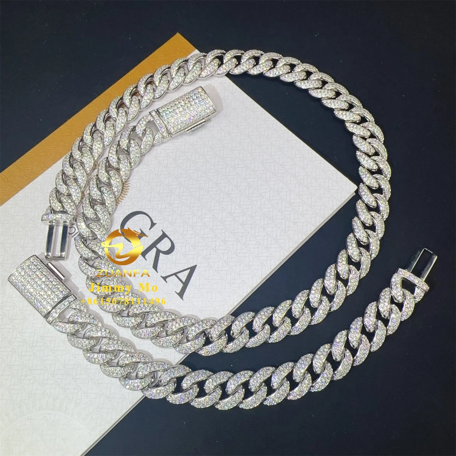 

Best Selling 12mm Two Rows Iced Out Man Hip Hop Jewelry GRA Certificates Pass Diamond Tester VVS1 Moissanite Cuban Link Chain