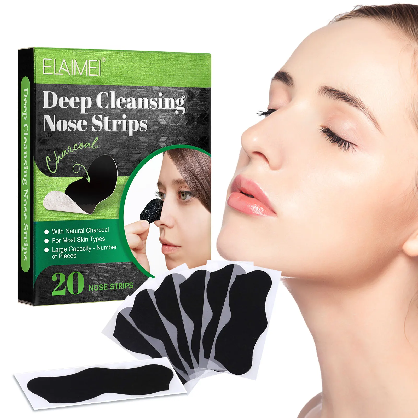 

ELAIMEI private label customized black head nose patchnose strips blackhead removaldeep cleansing nose pore strips