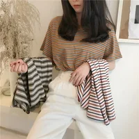 

Wholesale Ladies Girls Cute Casual Tops Stripe Short t shirts Korean Tops For Women
