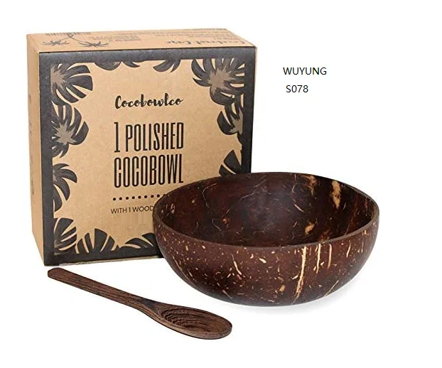 

Handmade 100% Natural Round Icecream Bowl in 12-13cm coco bowl and ebony spoon, Tea