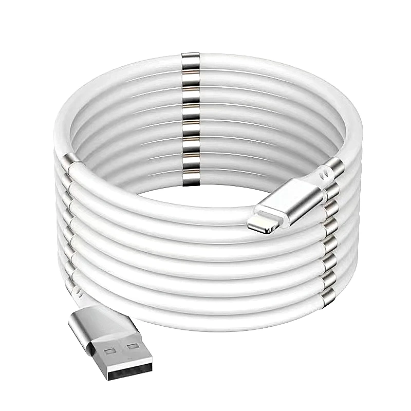 

For Micro USB C- Type IOS 3ft/6ft Silicone Magnetic Ring Foldable Charging Cable Magnetic Storage Mobile Phone Data Cable, White black red