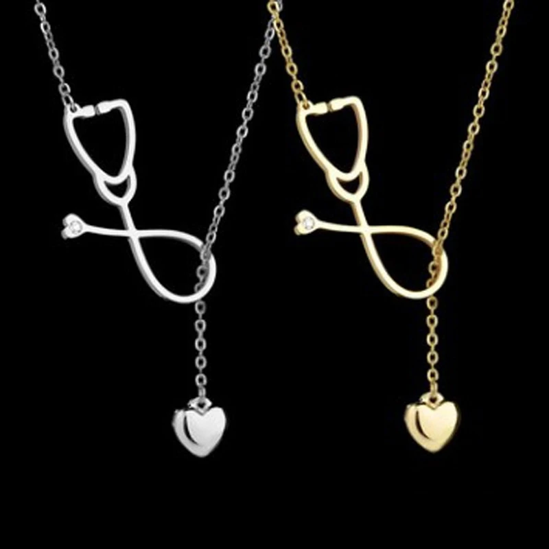 

Fashion Medical Jewelry for Nurse Doctor Jewelry Gift Stainless Steel I Love You Heart Stethoscope Necklace, Gold/silver