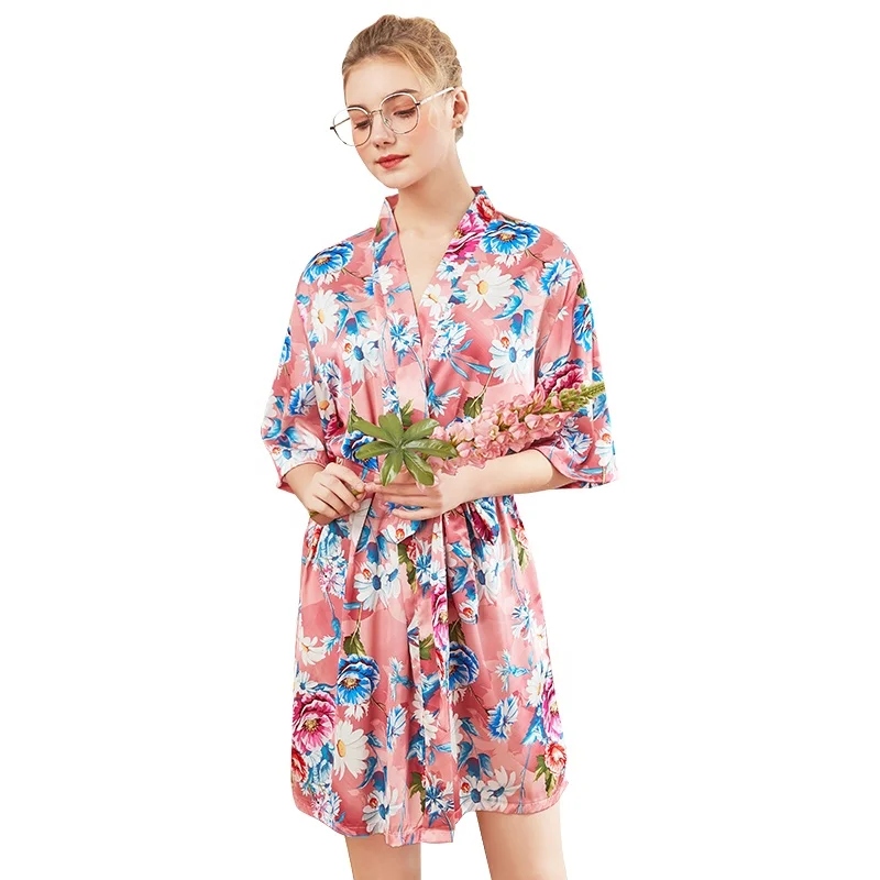 

Wholesale Summer Fashion Home Sleepwear Ladies Long Sleeve Cheap Price Nightgown Silk Satin Pajamas For Women, Blue/pink