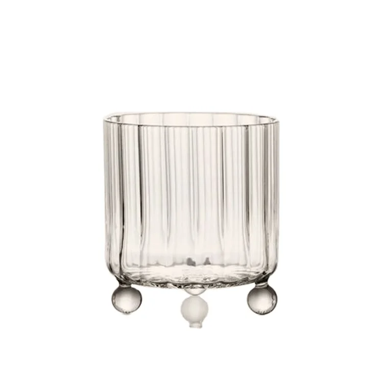 

OEM Factory Wholesale Small Heat-Resistant Pyrex Borosilicate Clear Ribbed Glass Tea Cup with Ball Feet, Customized color