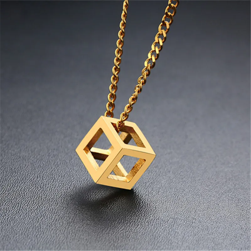 

sport popular logo Best-selling stainless steel hollow pendant geometric cube Rubik's necklace, Jolden