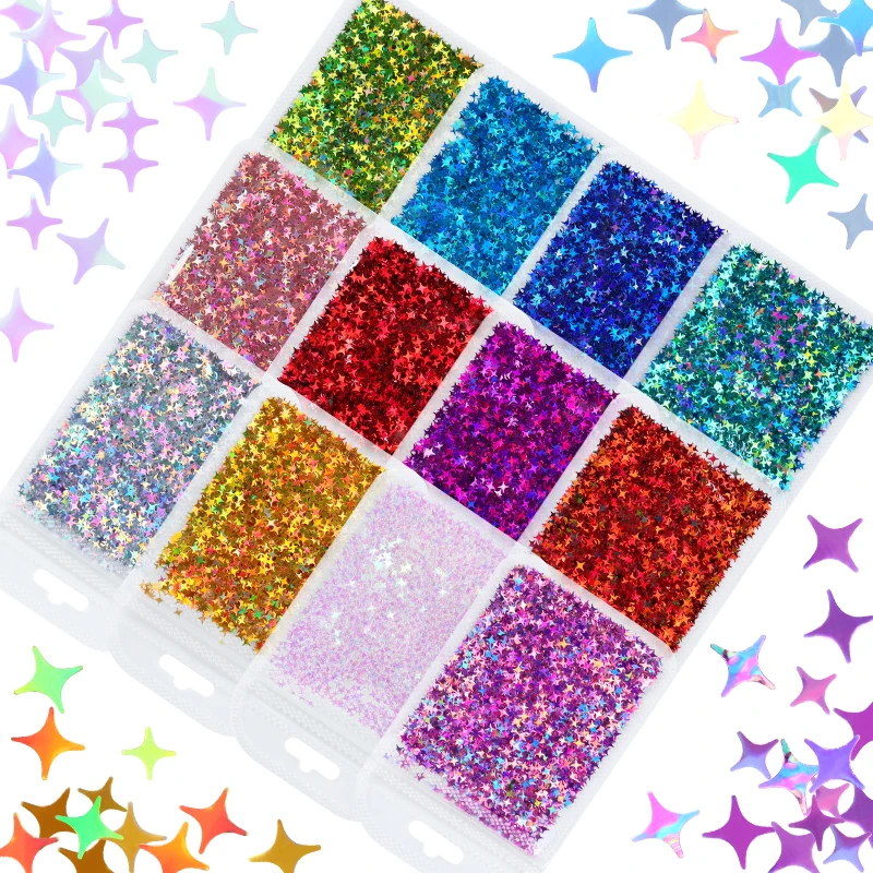 

3g Pentagram Star Nails Art Decoration Fluorescent/Holographic Gold Silver 3D Flakes Stars Charm for DIY Nail Polish Sequins 3mm, Picture