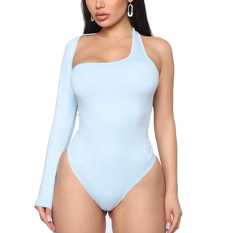 

One shoulder bodysuit women backless halter spandex bodysuit tops for women