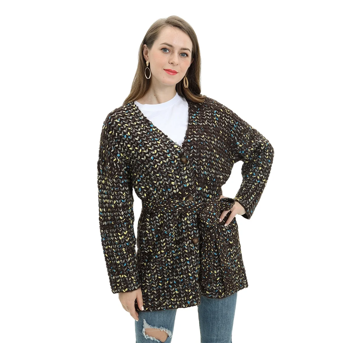 

2020 New Fashion Wholesale Buttoned Winter Casual Knitted women Cardigan Custom Long sleeve mohair Sweater