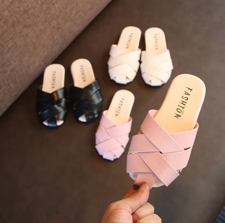 

Baby Girls Sandals Shoes Summer Children Girls Slippers Cute Children Sandals Flat Bottom Cross Slippers, White/black/pink