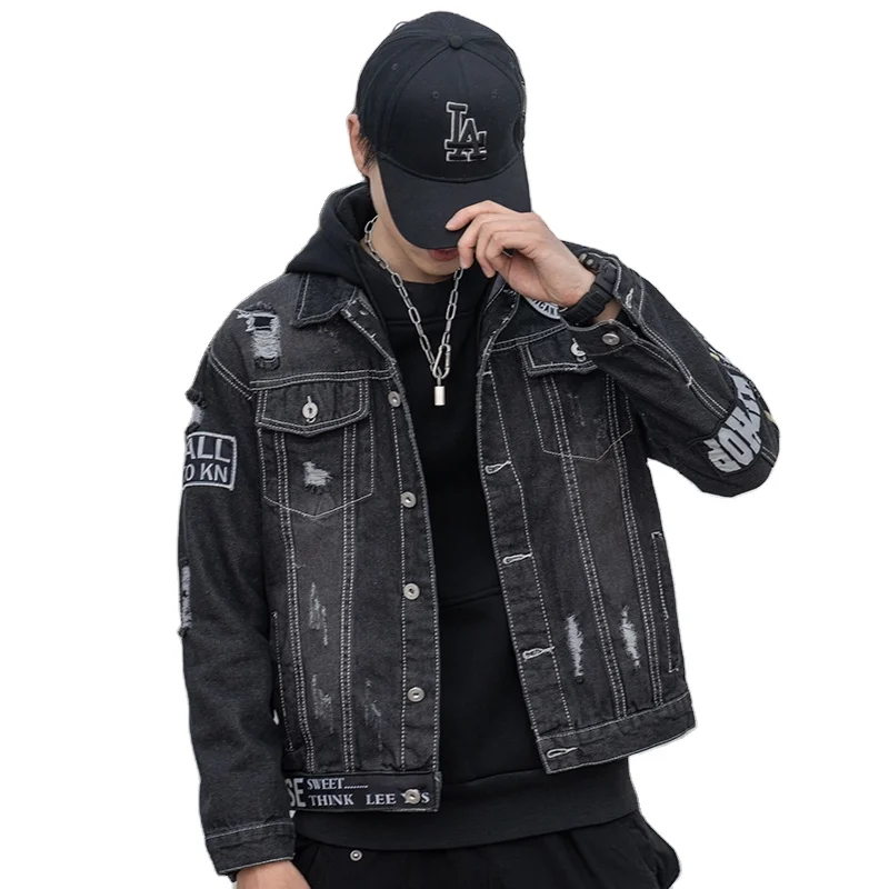 

Classic denim coat and jacket for men casual with customized logo patchwork denim jacket, Customized colors