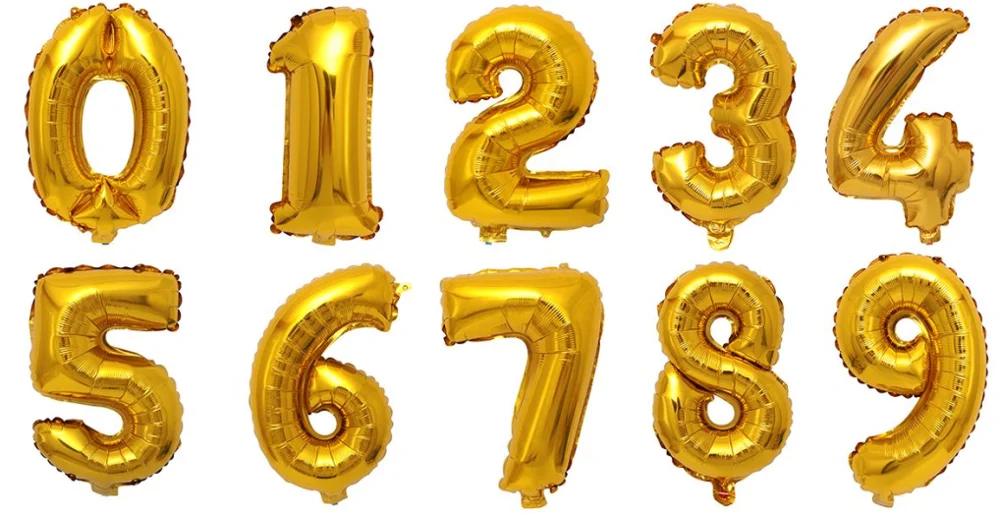 qakgl 16英寸金色/银色数字数字气球数字铝箔气球装饰生日快乐气球