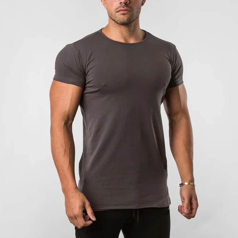 

2021 custom logo 95% Cotton 5% Elastane crew neck short sleeve mens slim fit tshirt muscle fit plain gym T shirt