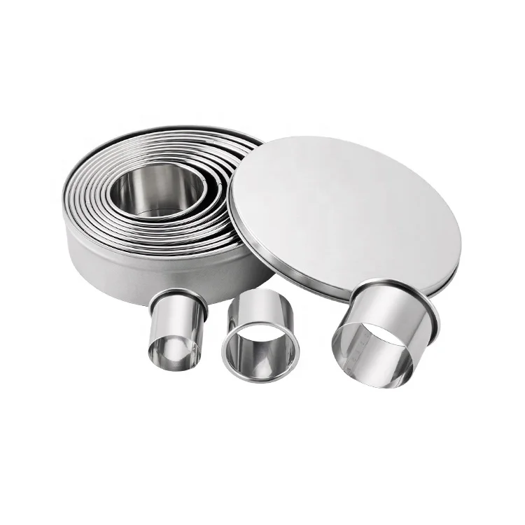 

Kitchen 12pcs/set Stainless Steel Biscuit Tools Cake Ring Sets Mousse Moulds Mold Bakeware Round Circle Cookie Cutter