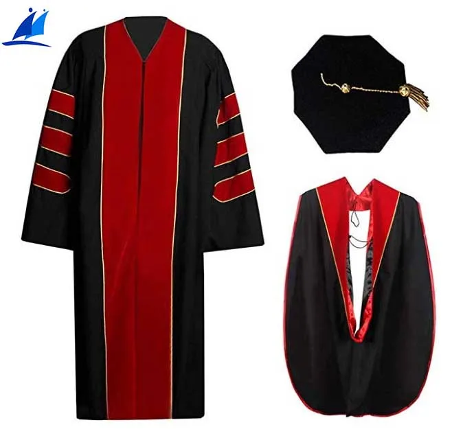 

US Hot Sale Unisex Adult Doctoral Graduation Gown with Gown Hood 8 Sided Tam Graduation Robe