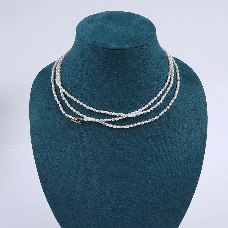 

Women Fashion Custom Real Natural Rice Shape Pearl Necklace Jewelry, White