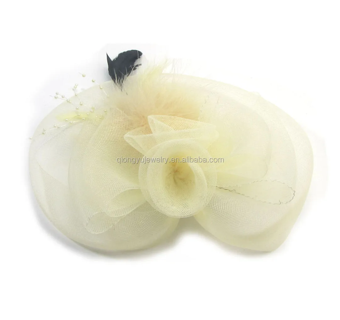 fascinators flower  & feather on covered headband in 4 colours 