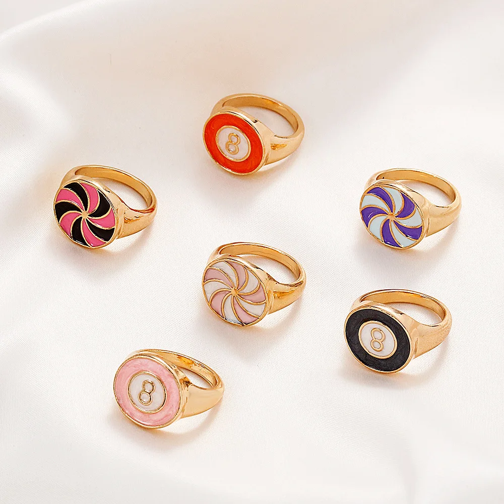 

New Arrivals Fashion Retro Colorful Wholesale High Quality Cute Oil Drip Koi Designs Clash Color Geometric Personality Ring