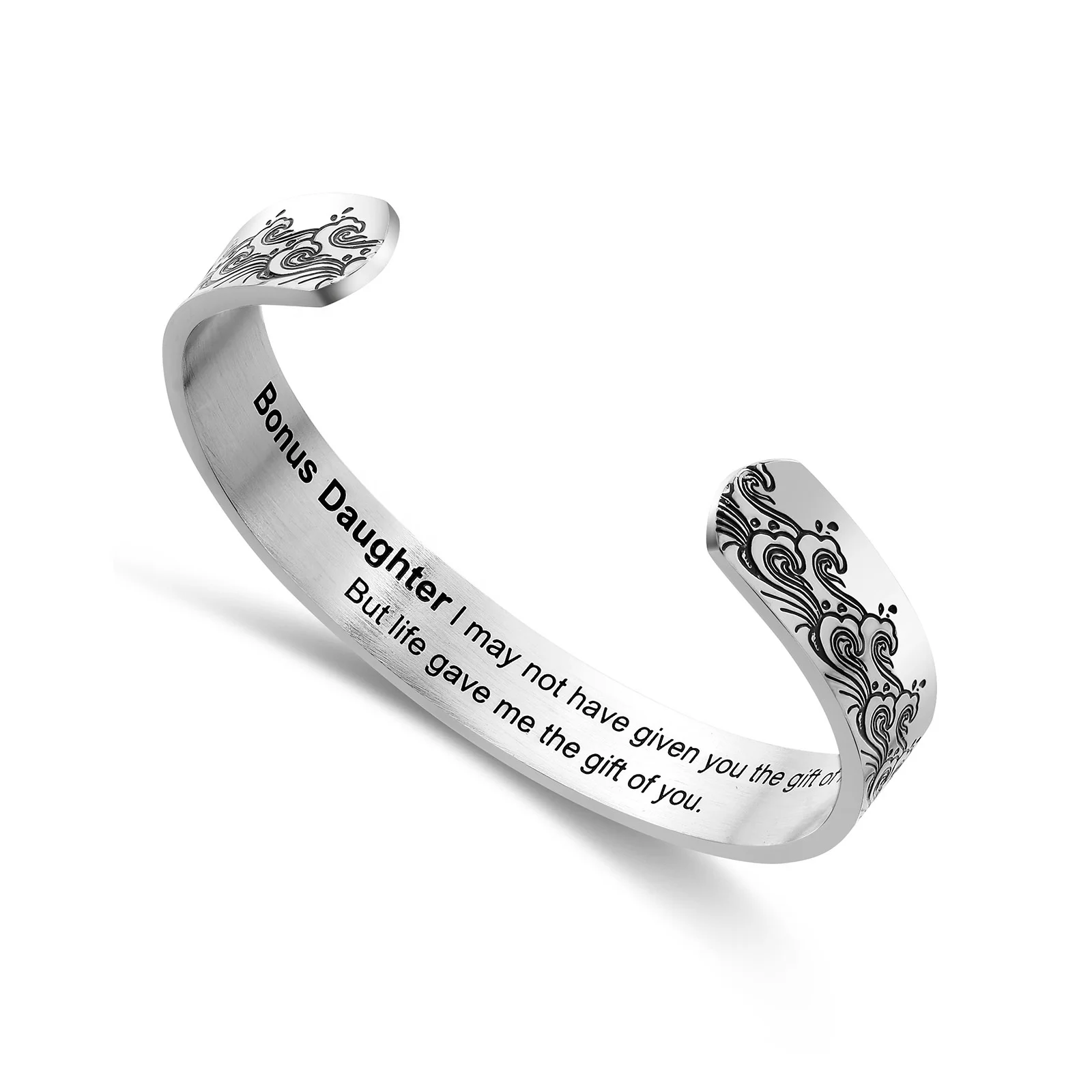 

Inspirational Jewelry Metal Opening Cuff Bracelet Men Women Stainless Steel Bangle Custom Engraved Bracelet, Steel color