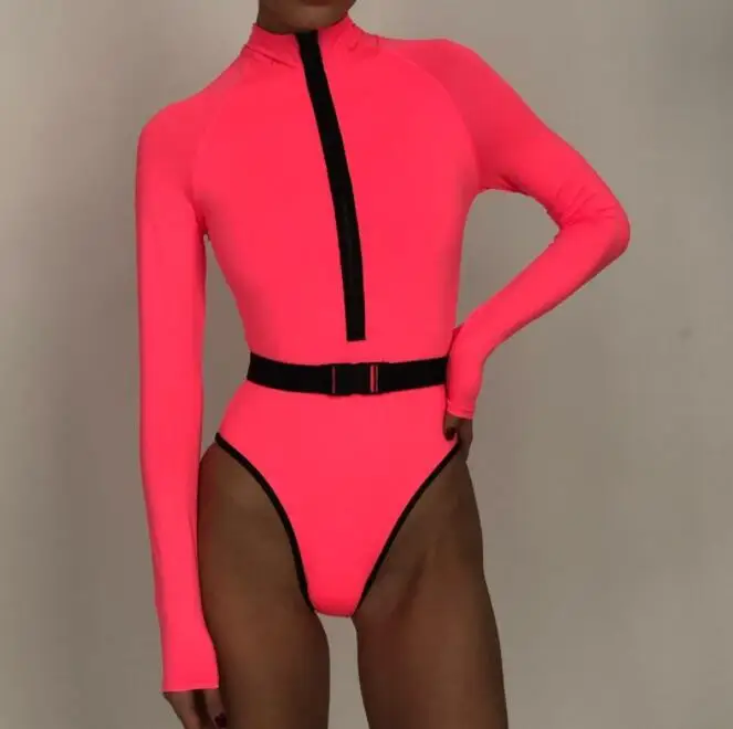 

Popular Design One Piece Long Sleeve Swimwear Swimsuits For Women, Fluorescent green,fluorescent red or customized colors