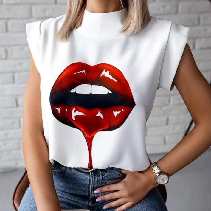 

2022 New Arrival Womens Tshirts Summer Stand Neck Streetwear Casual t shirts Lady Fashion White tshirt Female Top
