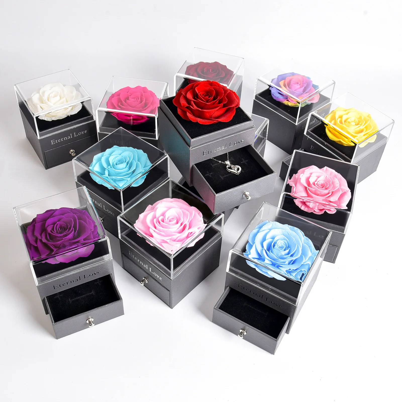 

top seller rose jewelry box preserved roses wedding gift everlasting flower box with drawer