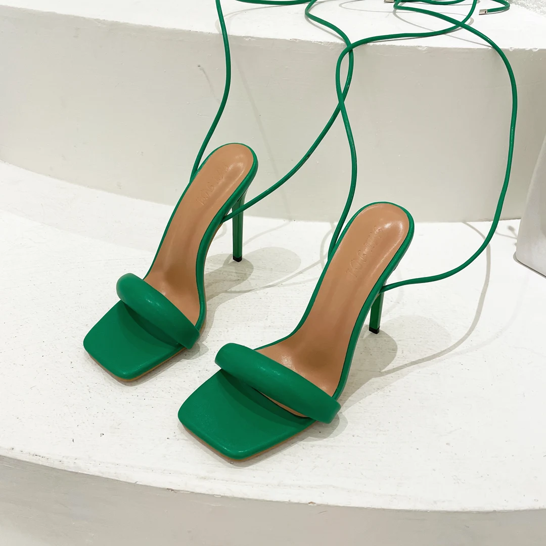 

Green Sandal Talon Pour Femm Fashion Stiletto Lace up Strap Heels for Women, Green, black, white