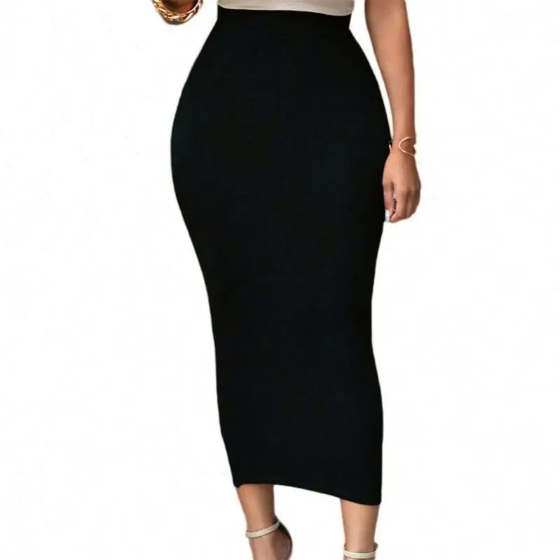 

Wholesale Black High Elastic Waisted Slim Fit Bodycon Maxi Long Women Pencil Skirt, Accept customized women skirts