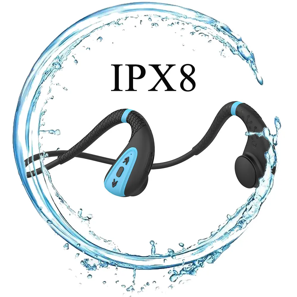 

IPX8 Waterproof Sport MP3 Player Wireless Headset Water Resistant Bluetooth Headphones With User Manual, Grey, blue