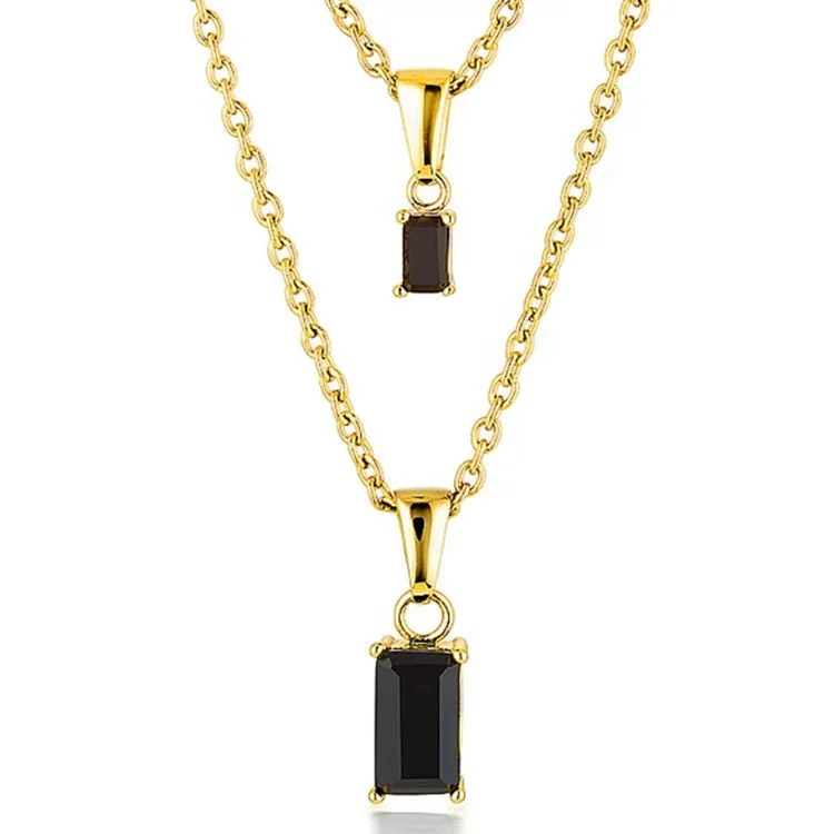 

Dainty Trendy Black CZ Stone Crystal Necklace Female Exquisite Stainless Steel 18K Gold Plated Gemstone Baguette Necklace, Gold color