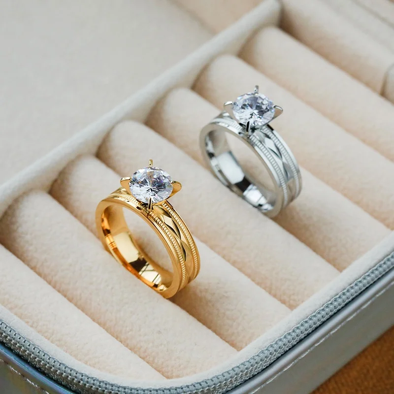 

Wholesale Stainless Steel Jewelry Dubai 18k Gold Plated Wedding Zircon Couple ing Diamond Engagement Ring set