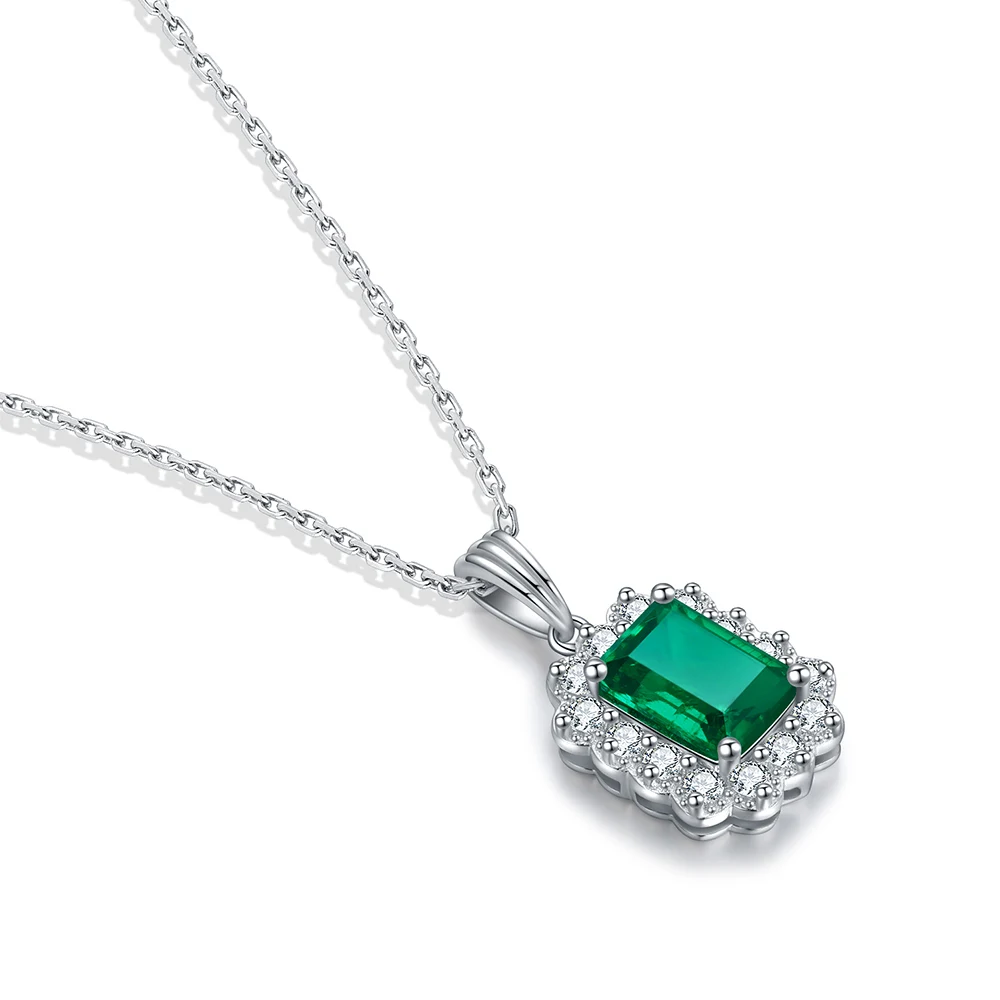 

Anster 2021 1.4ct stainless steel jewelry Emerald Cut Lab Grown Zambia Emerald S925 silver Necklace fashion, Green