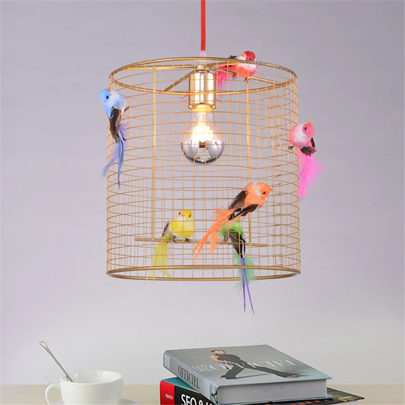 

Creative Colorful Bird Cage Pendant Light Morden Kitchen Hanging Lamps Bedroom Living Room Iron Bird Lamp Home Decor Luminaire