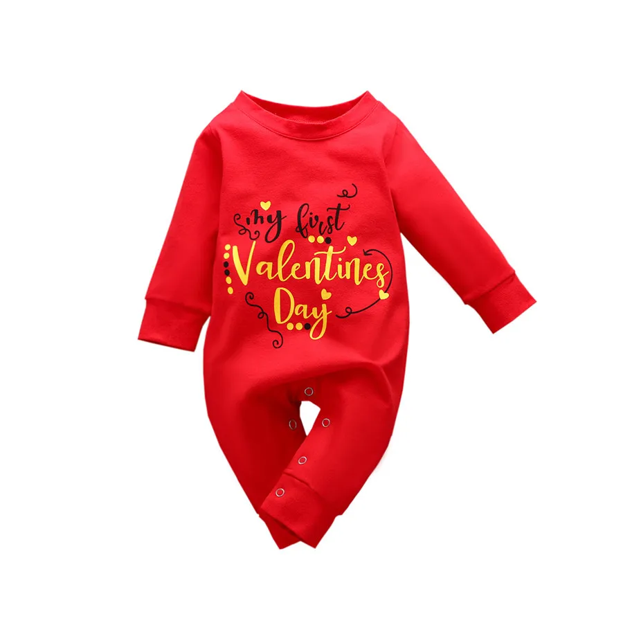 

Valentine's Day Baby jumpsuit winter warm kids jumpsuit Red thick cotton letter love printing long-sleeved jumpsuits and rompers, Red&customized color