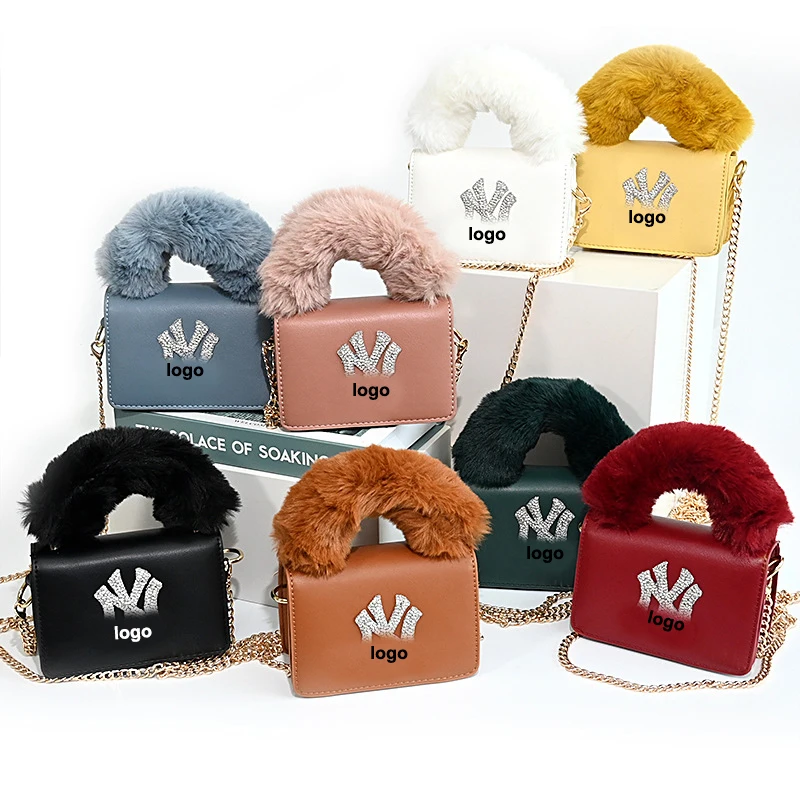 

2021 New York Fashion Brand Designer Furry Purses Women Mini Hand Bags Purses and Hat Set Luxury Handbags ladies, As pictures or customized