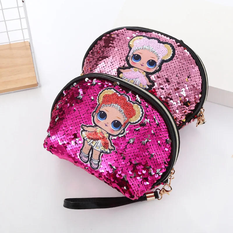 

Children's semicircle cosmetic bag cartoon print PU girl portable key bag doll cute coin purse, 2 colors