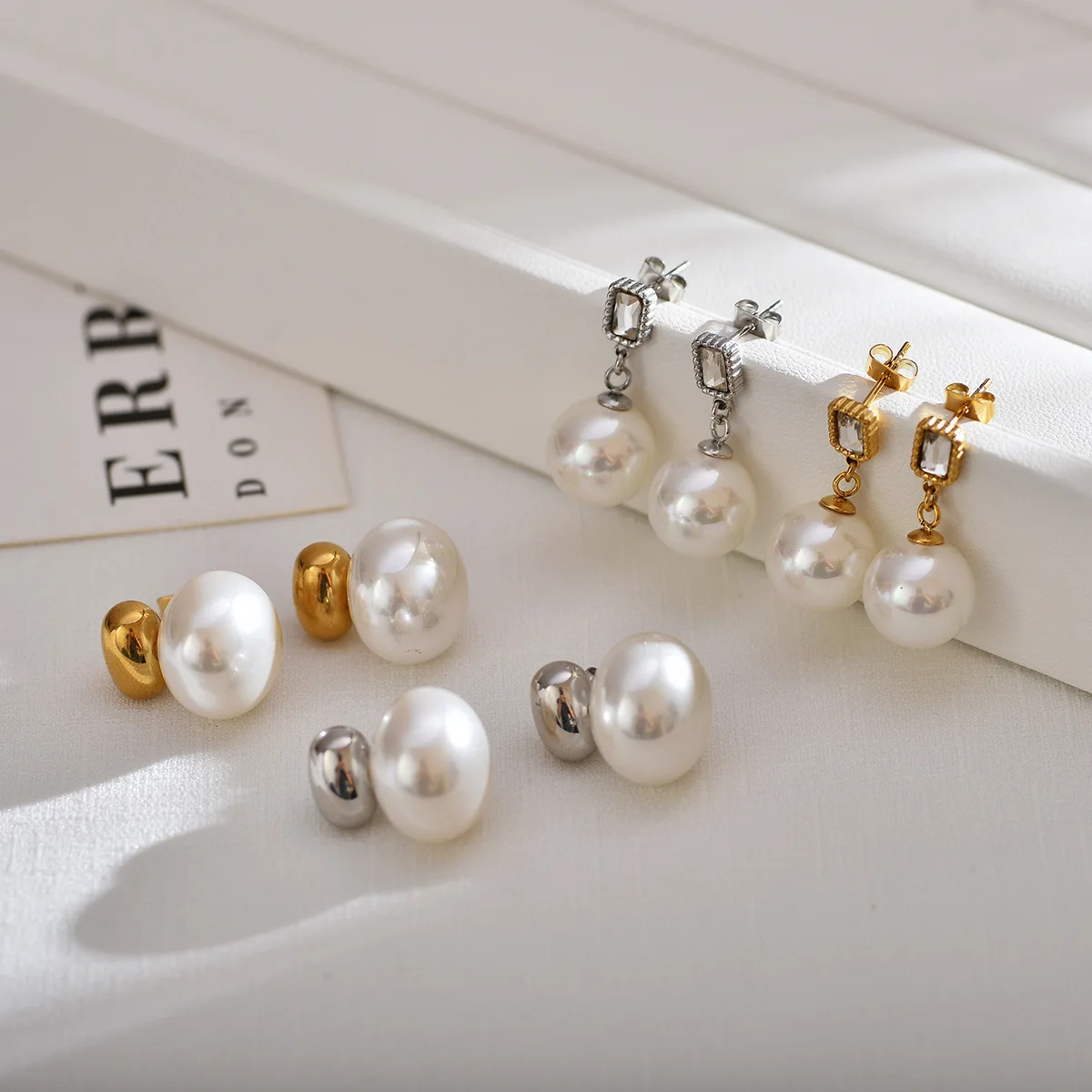 

Vintage Trendy Jewelry 18K Real Gold Plated Texture Ball Earring Stainless Steel Classic Pearl Stub Earrings For Women