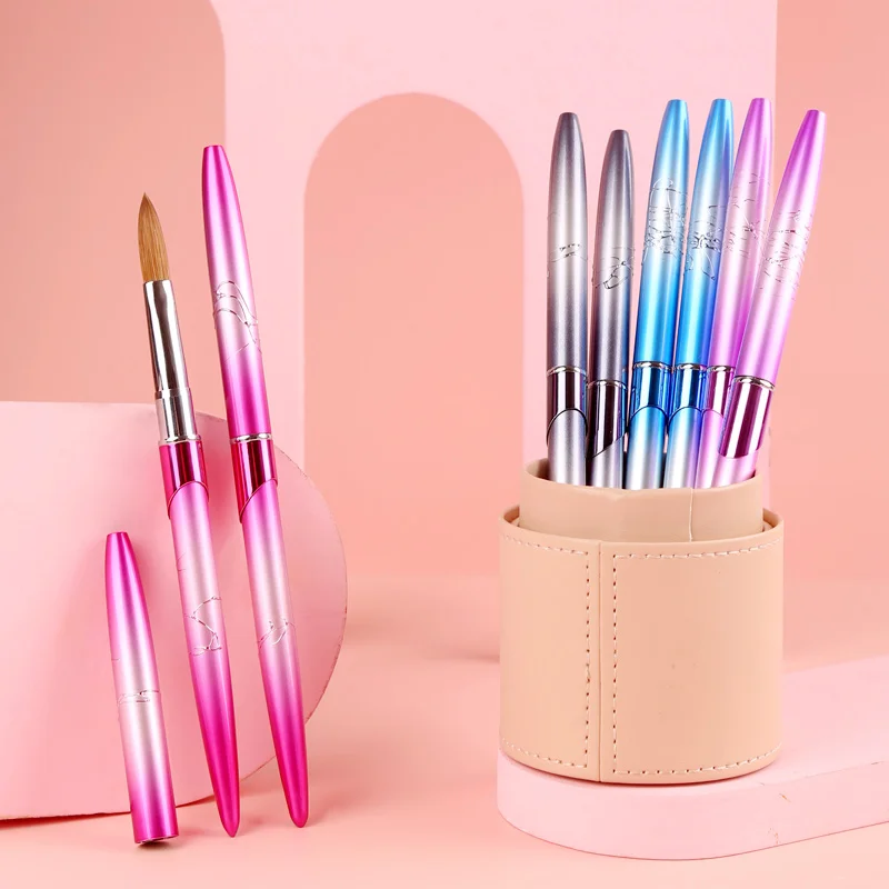 

100% Kolinsky nail brush high quality metal handle four colors luxury nail art brush 8 10 12 14 16 18